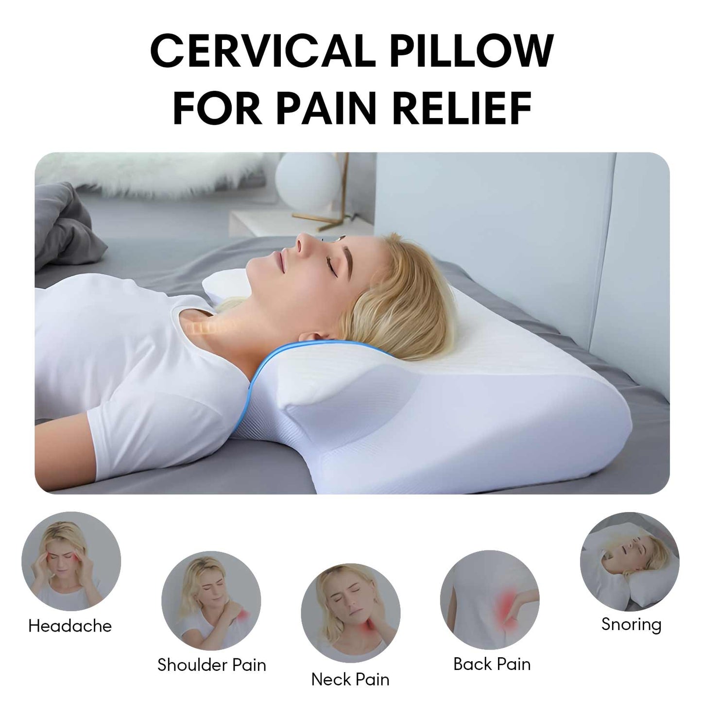 Pillow support for neck designed with butterfly curves and high-density memory foam for all-night neck alignment.