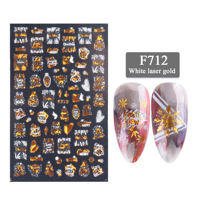 Nail Art Stickers and Holographic Christmas Nail golden design