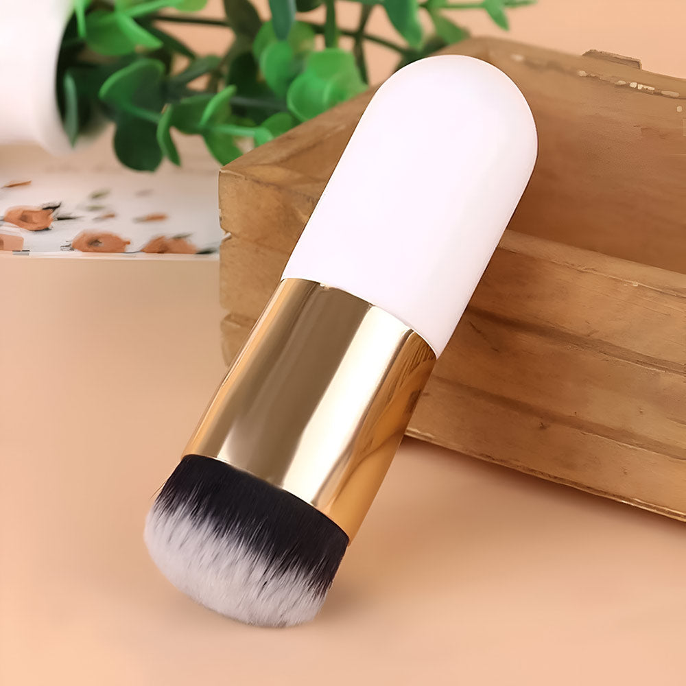 Makeup Brush in compact travel size with a built-in mirror case, ideal for touch-ups and makeup on the go.