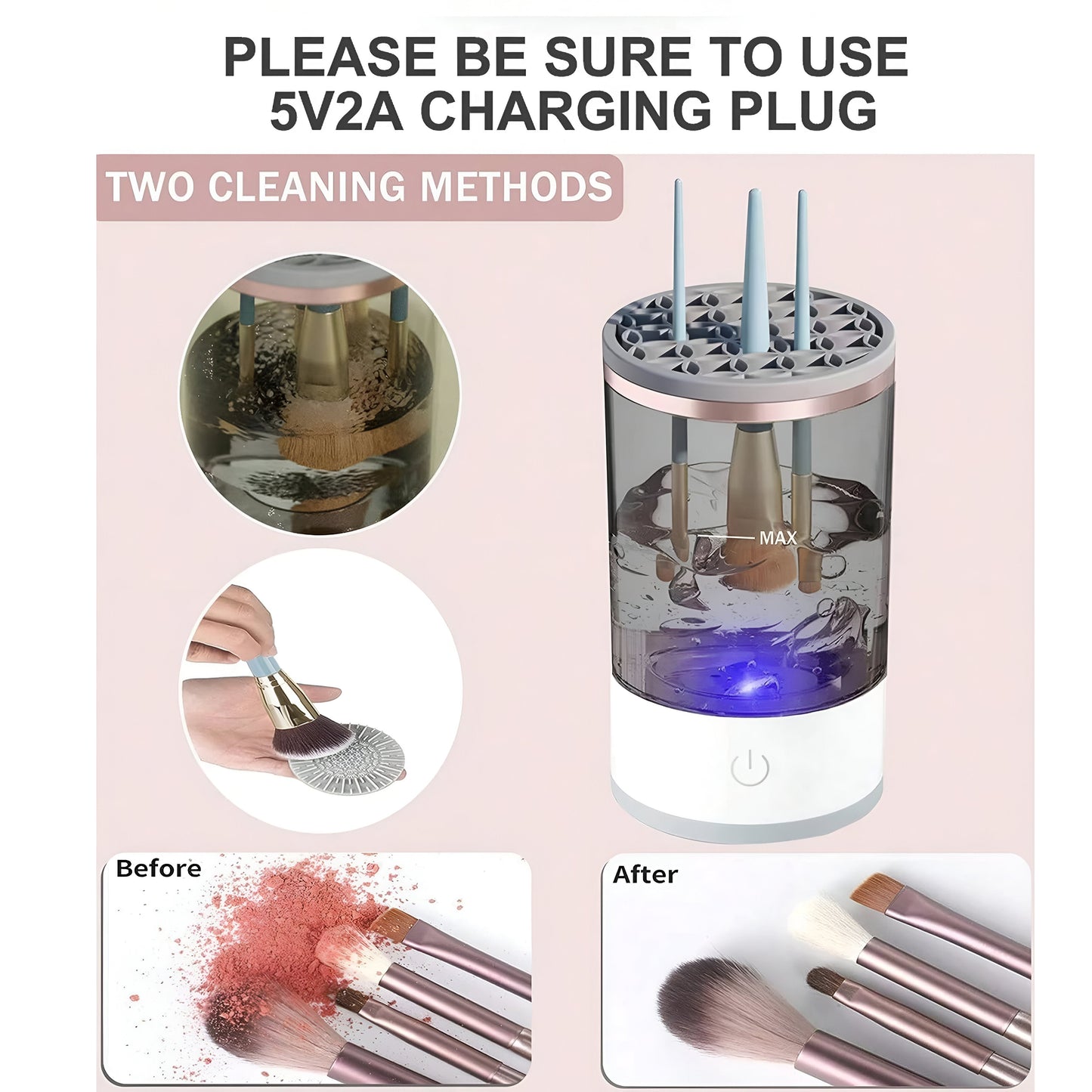Makeup Brush Cleaner tool offers dust-proof air-drying and powerful cleaning in one sleek, easy-to-use device.