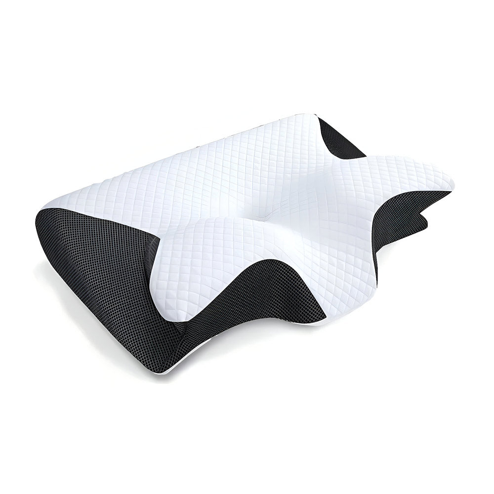Pillow support for neck shaped like a butterfly, enhancing comfort with breathable, washable cover.