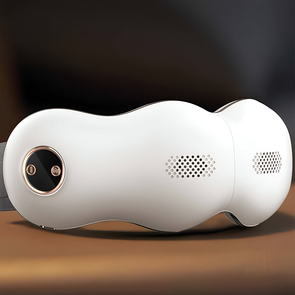 Smart eye massager with Bluetooth, heat therapy, and auto shut-off to improve sleep and reduce eye tension.