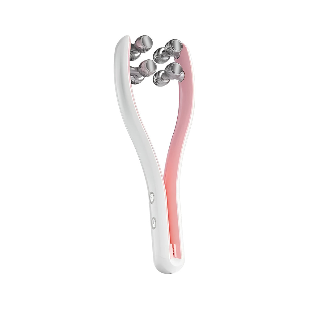 Electric face massager pink Type A with 8-ball rotating roller for firming and lifting.