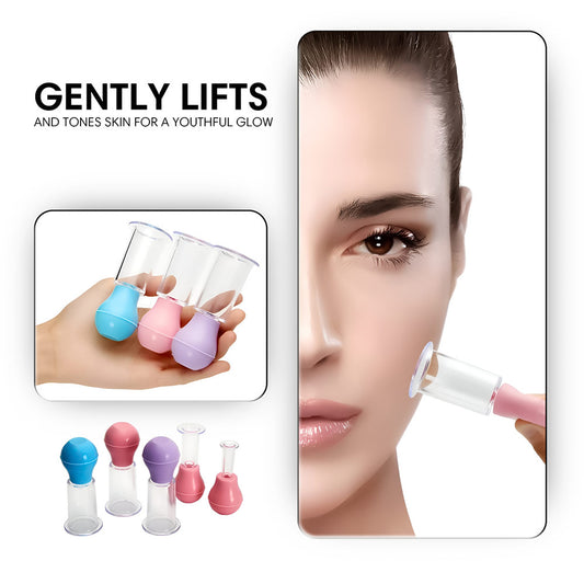 acial cupping kit in use on cheeks showing natural glow and skin toning benefits
