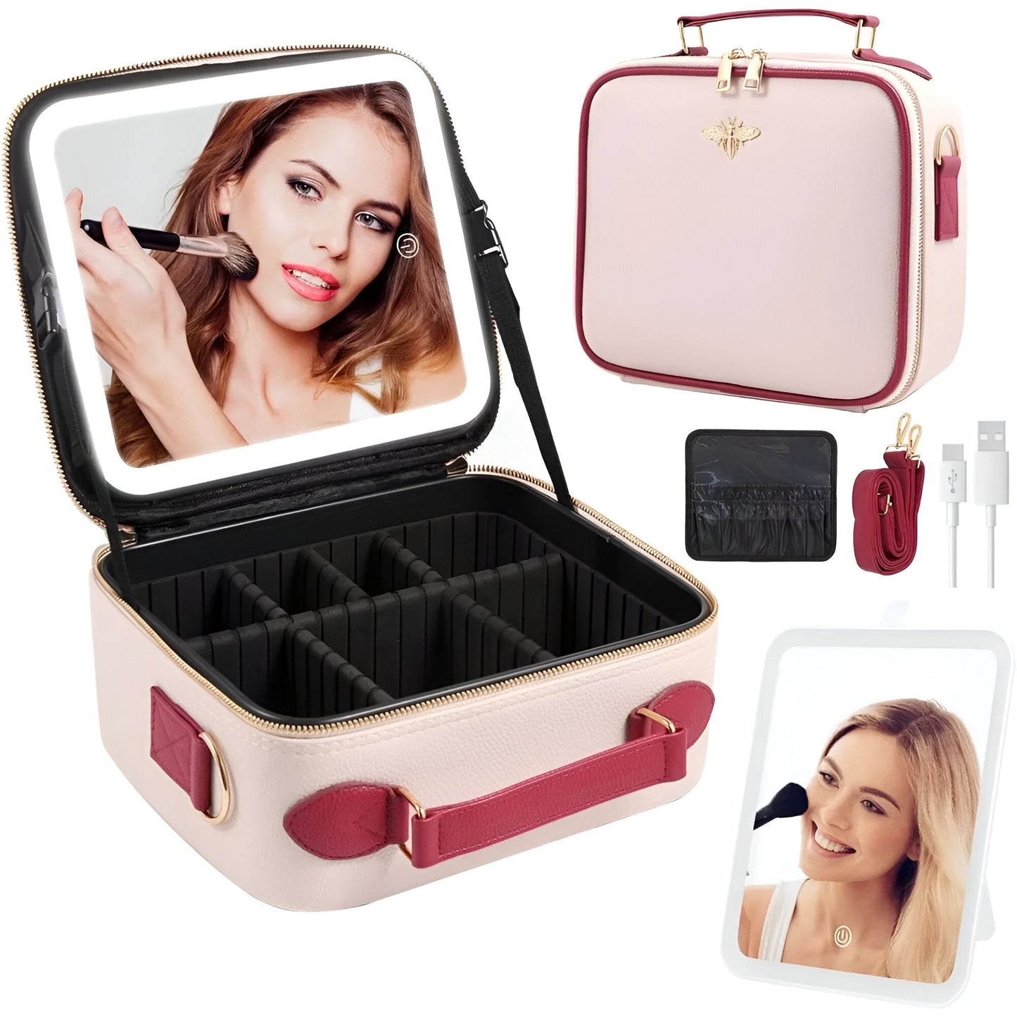 LED Lighted Travel Makeup Bag with Mirror