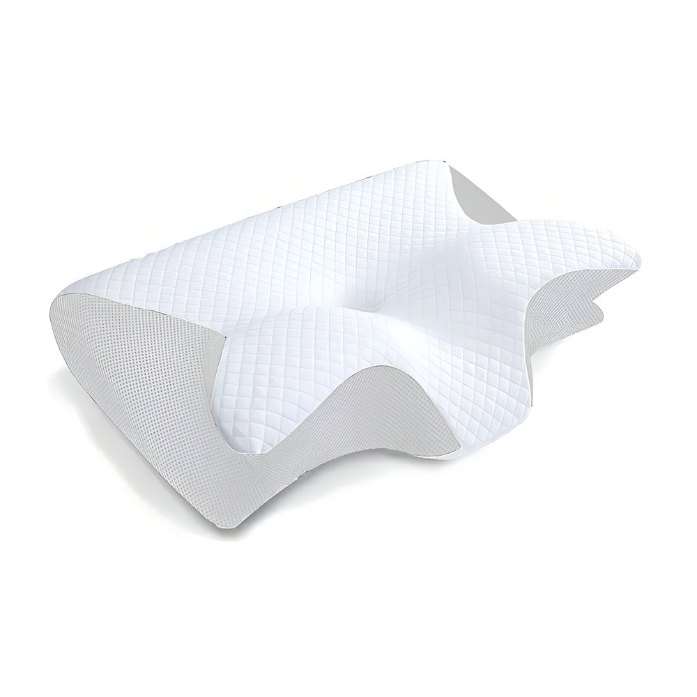Pillow support for neck with butterfly memory foam structure, ideal for side sleepers needing posture support.