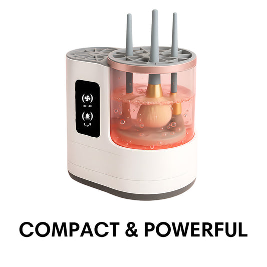 Makeup Brush Cleaner machine removes 98% makeup residue from all brush sizes using safe high-speed technology