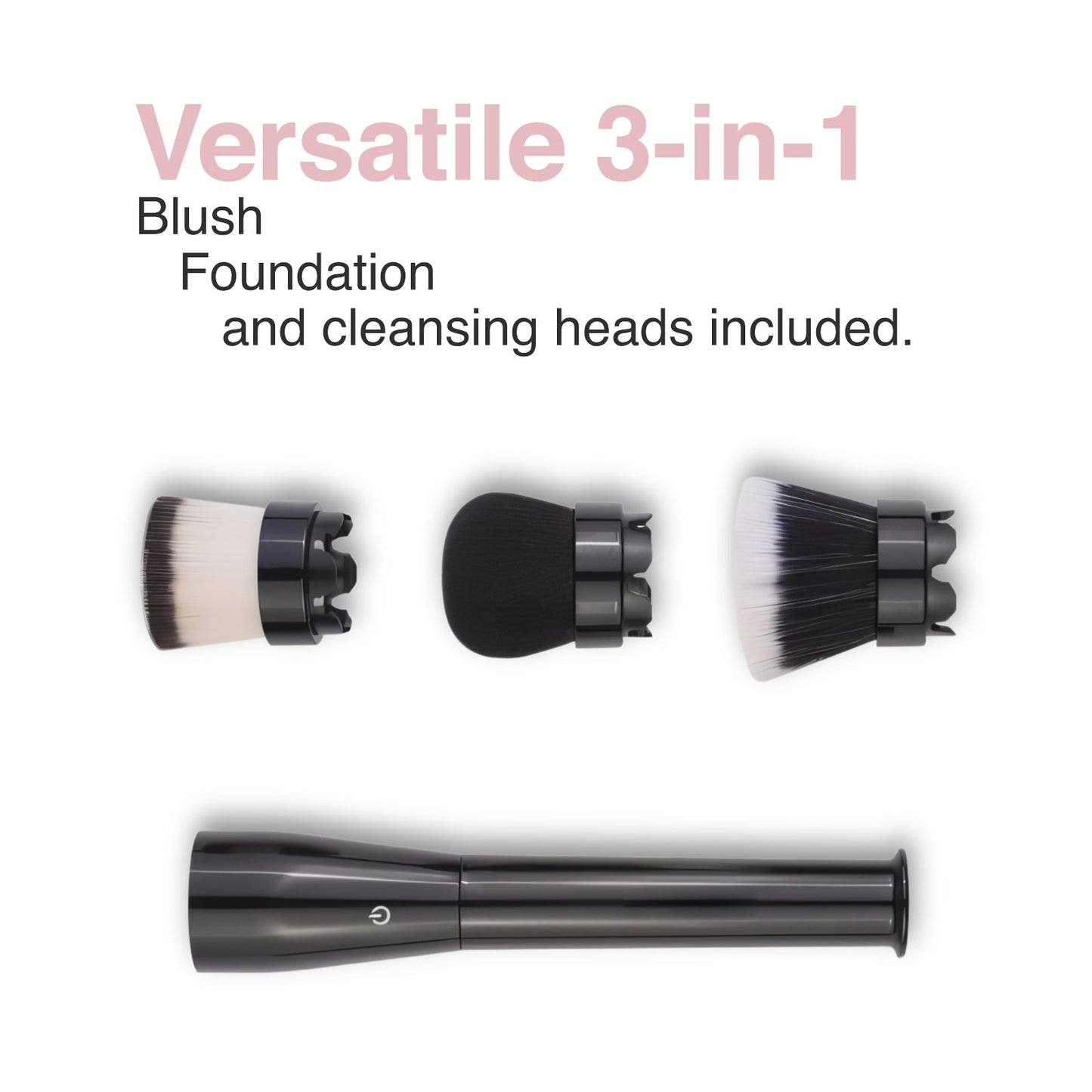 3-in-1 makeup brush set with magnetic heads for foundation, blush, and cleansing