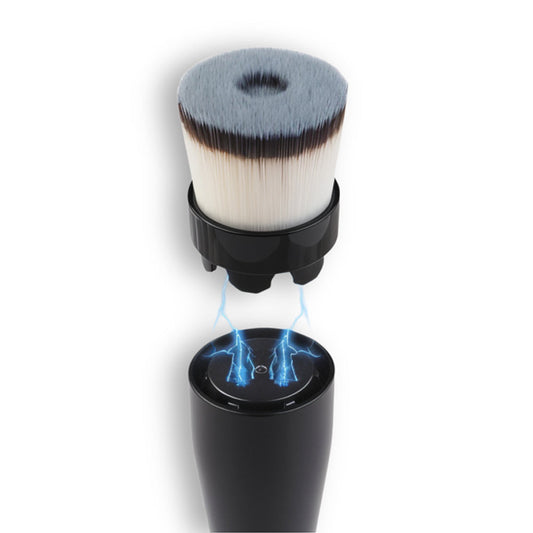 Side view of Makeup Brush for Travel, showing 360° rotation and sleek handle
