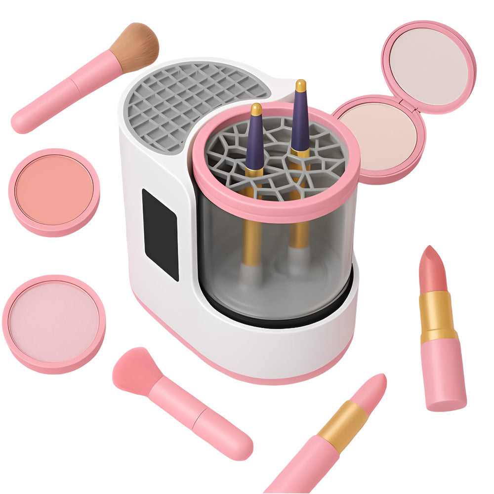 Makeup Brush Cleaner and dryer combo safely cleans and dries brushes without affecting softness or shape