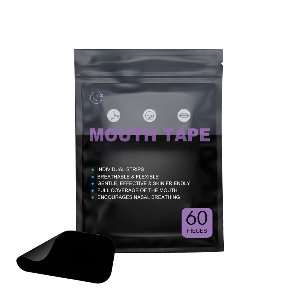 Mouth tape for snorers close-up showing cotton texture, designed to reduce snoring, dry mouth, and filter out dust