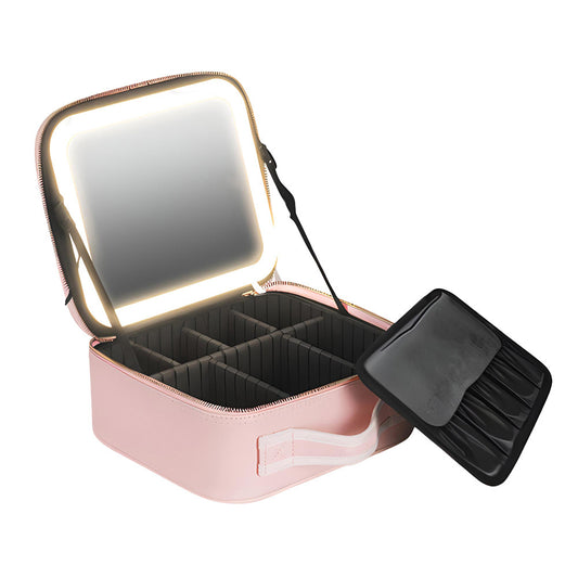 Open quilted makeup bag with brush slots – perfect pink organiser for travel