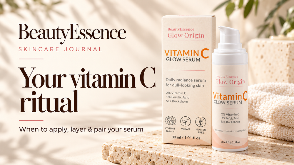 How to use vitamin C serum: BeautyEssence Glow Origin Vitamin C Serum for a morning glow routine