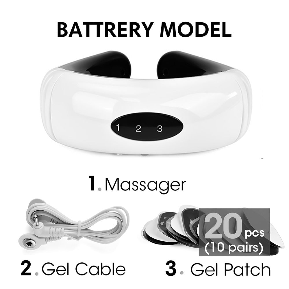 Neck Massager with Electric Pulse fits comfortably around the neck, delivering targeted relief and posture support