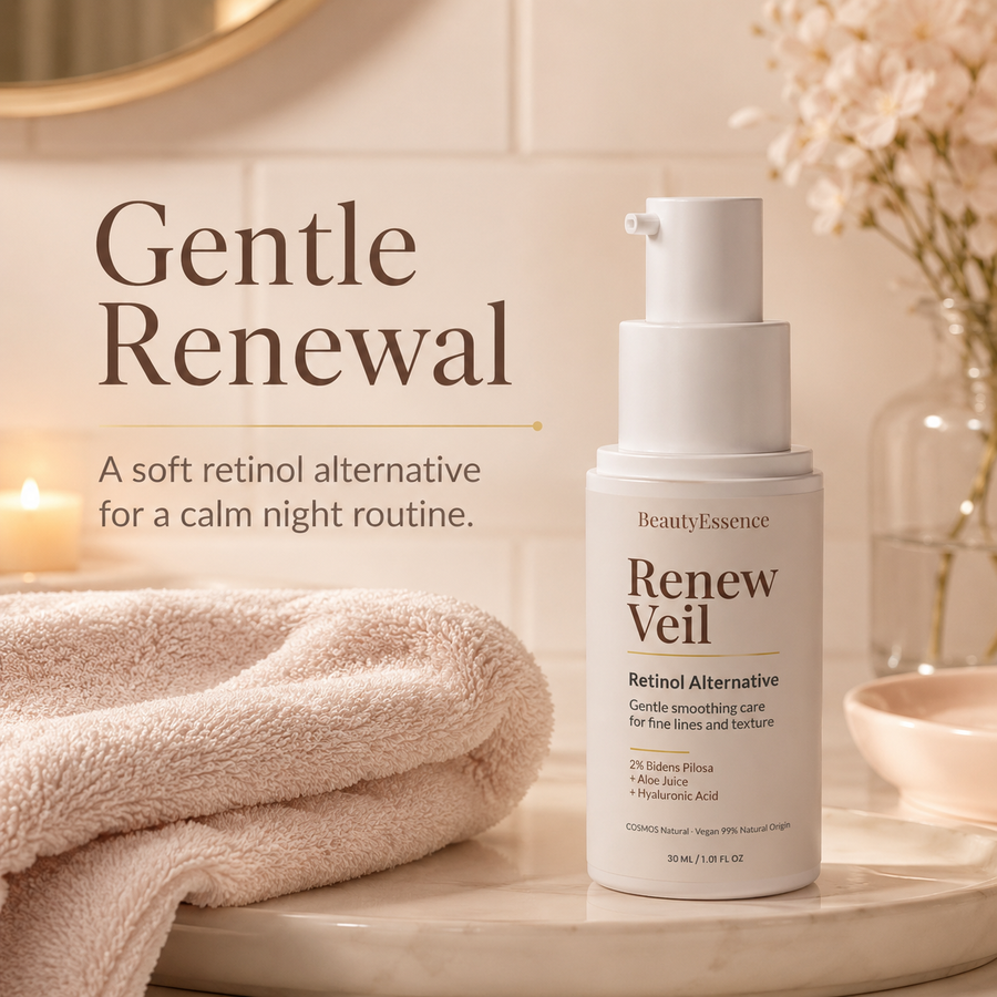 BeautyEssence Renew Veil retinol alternative for a calm evening skincare routine
