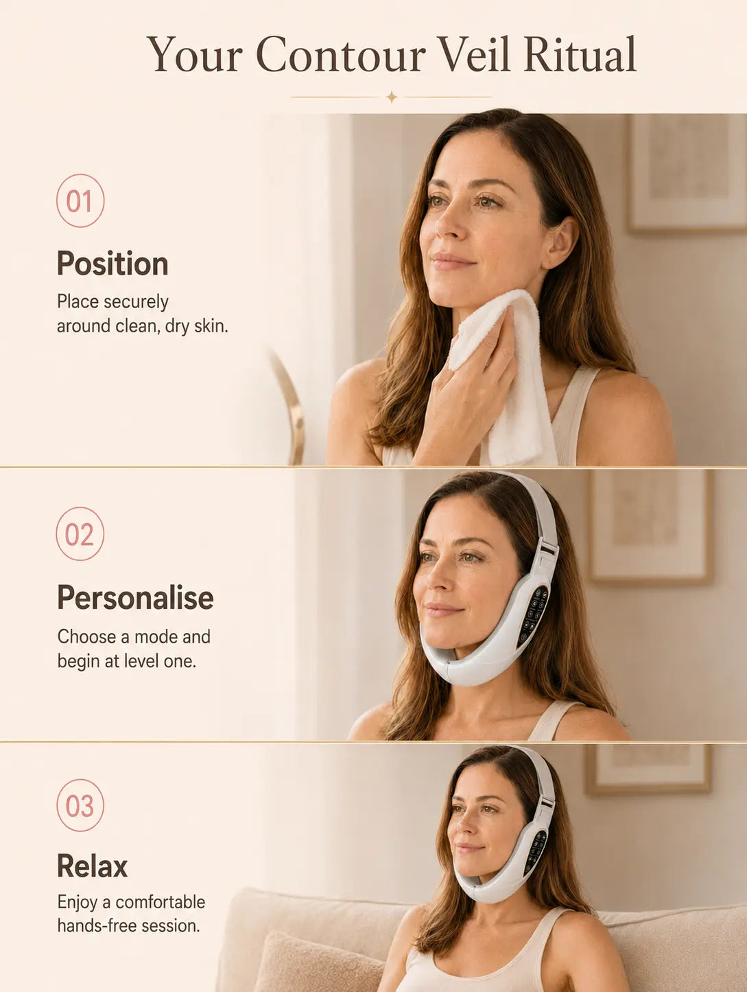 Contour Veil double chin massager – three-step how-to-use guide