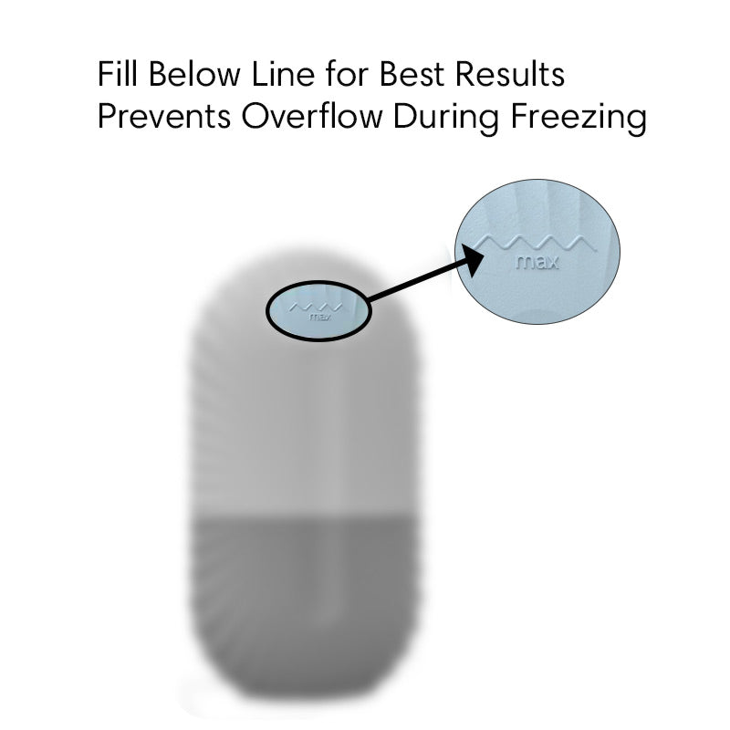 Silicone ice mold for facial massage with water injection line, prevents overflow during freezing, reusable skincare tool.