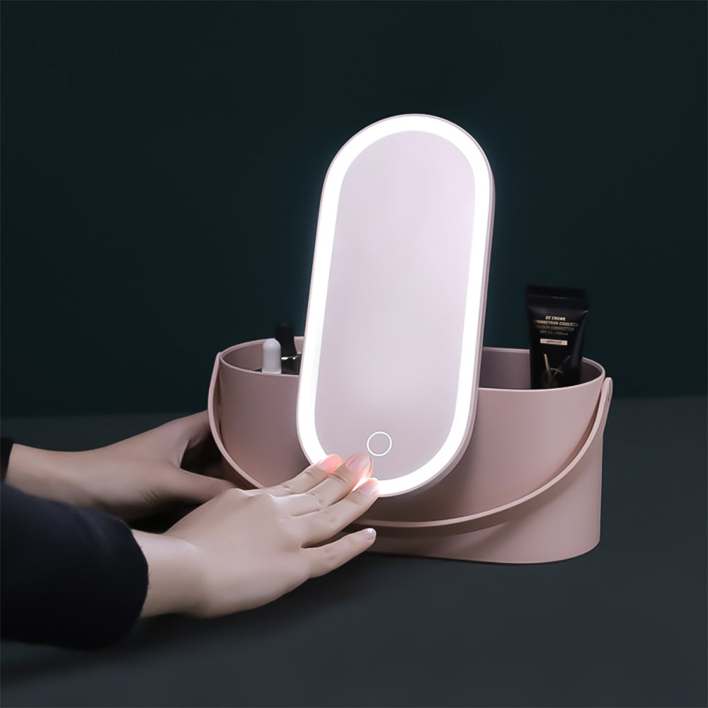 Portable LED makeup mirror with storage – ideal vanity mirror for on-the-go beauty
