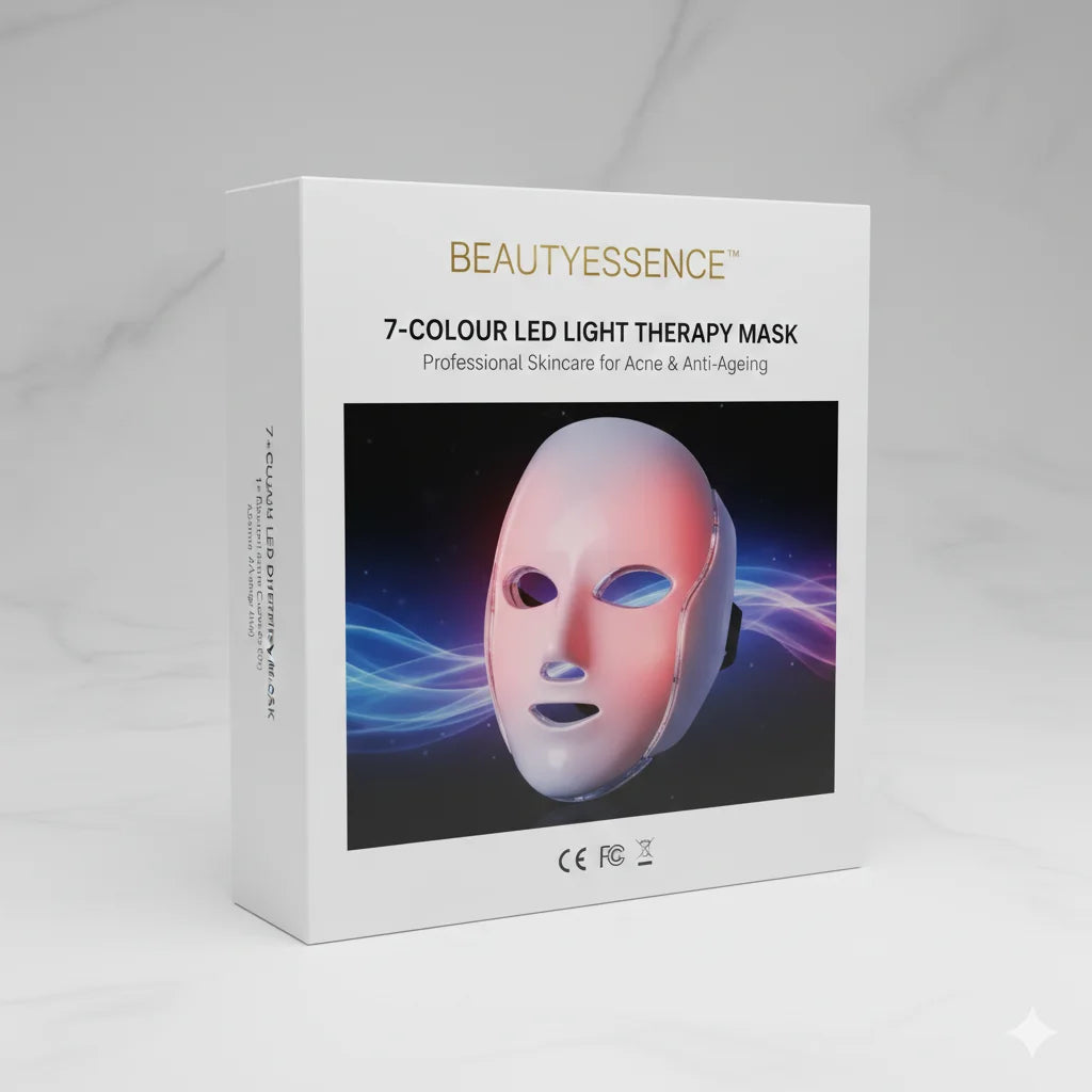 Beauty Essence 7-Colour LED Light Therapy Mask packaging on a white background