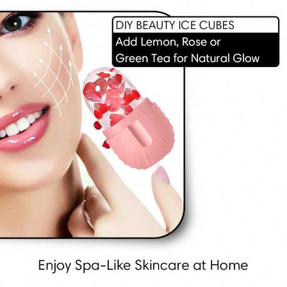 DIY ice face roller massager with fruit infusion for natural skincare, reduces puffiness, tightens pores, spa treatment at home.