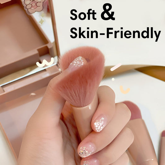 Makeup Brush Set featuring compact 5pcs pink brushes with travel case and built-in mirror for daily beauty routines.