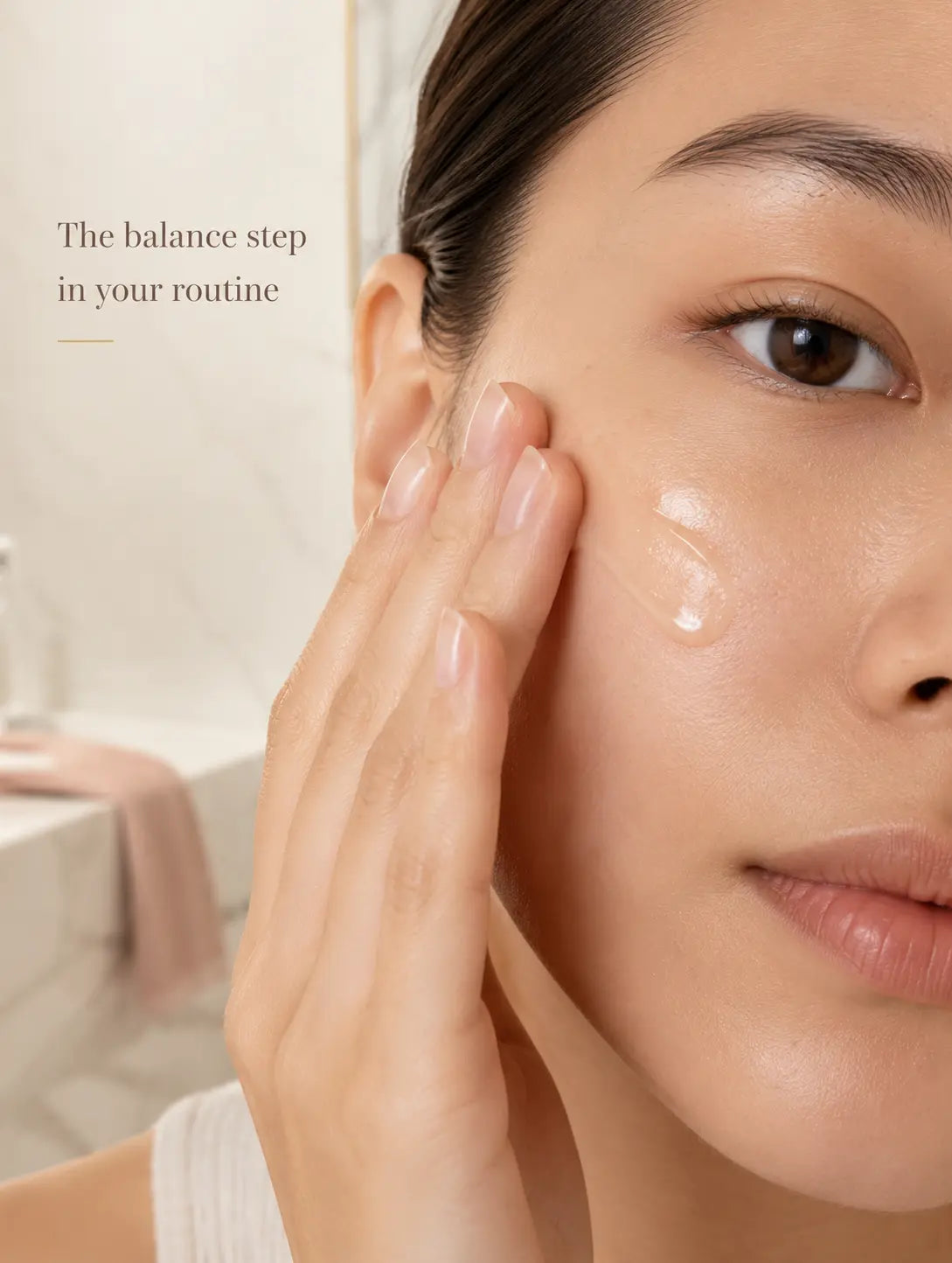 Model applying niacinamide moisturiser gel in a morning skincare routine