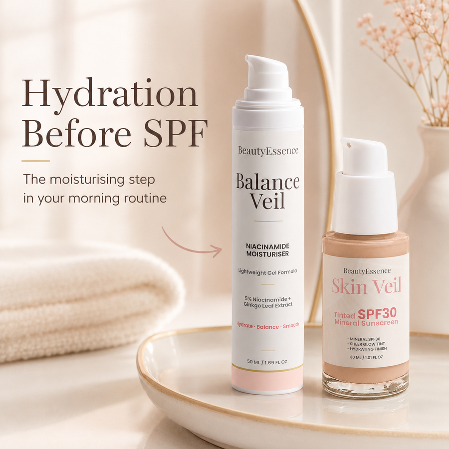 Balance Veil Niacinamide Moisturiser Gel and Skin Veil SPF30 in a morning skincare routine