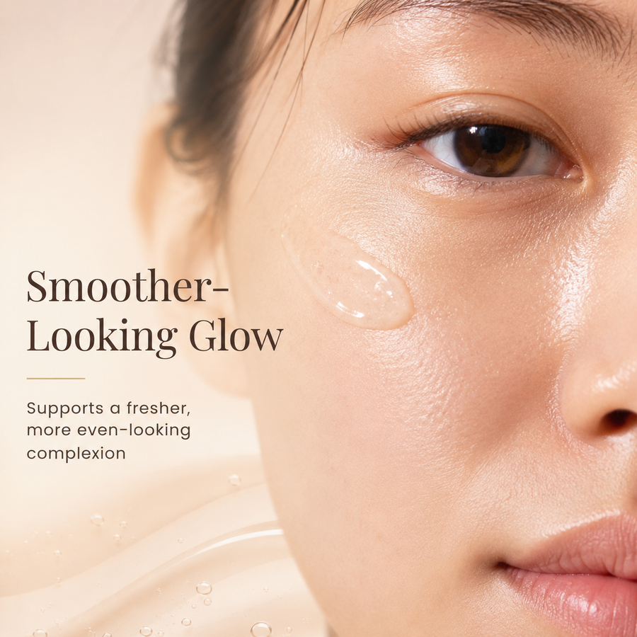 Close-up of natural skin texture with clear gel showing a smoother-looking glow