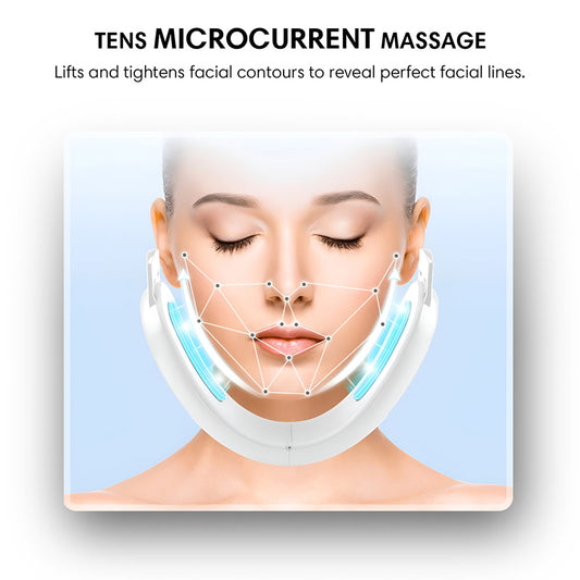 LED facial massager for wrinkles with two colours, enhancing skin elasticity.