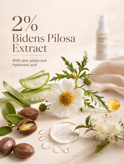 Retinol alternative ingredient story with 2% Bidens Pilosa, aloe, jojoba and hyaluronic acid