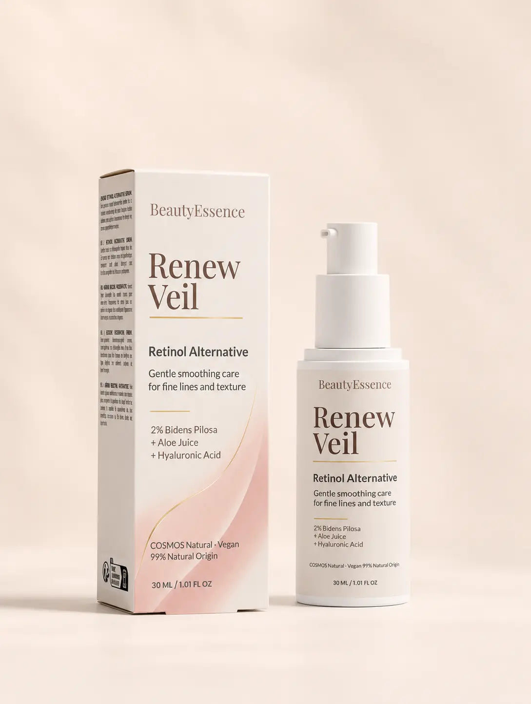 BeautyEssence Renew Veil retinol alternative bottle and box for smoother-looking skin care