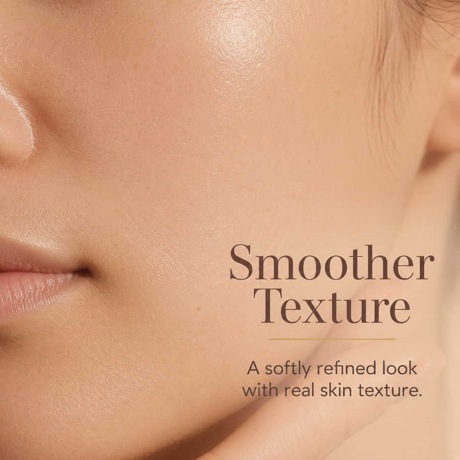 Natural skin texture with soft serum sheen for smoother-looking retinol alternative care