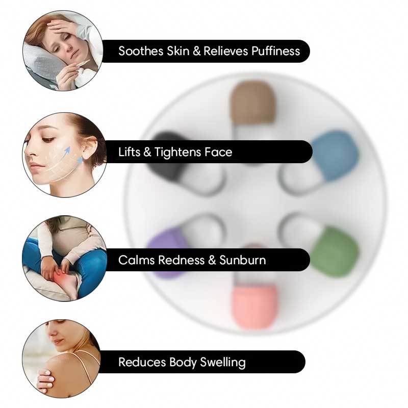 Facial ice roller massager to shrink pores, improve circulation, calm redness, lift and contour skin for glowing results.